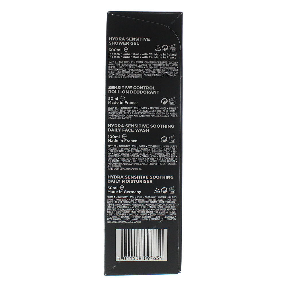 L'oreal Men Expert Sensitive 4 Piece Gift Set: Shower Gel 300ml - Deodorant Roll-On 50ml - Face Wash 100ml - Moisturiser 50ml