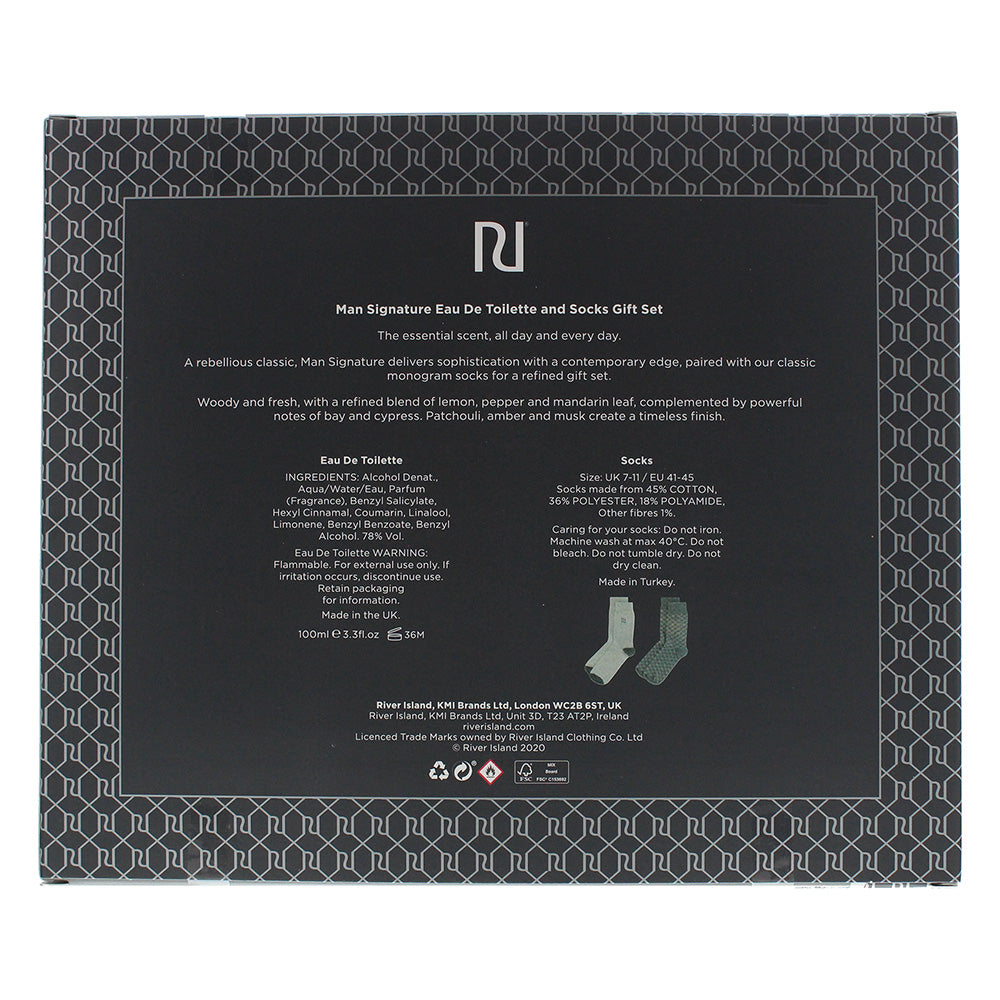 River Island Man Signature 3 Piece Gift Set: Eau De Toilette 100ml - 2 Pairs of Socks 