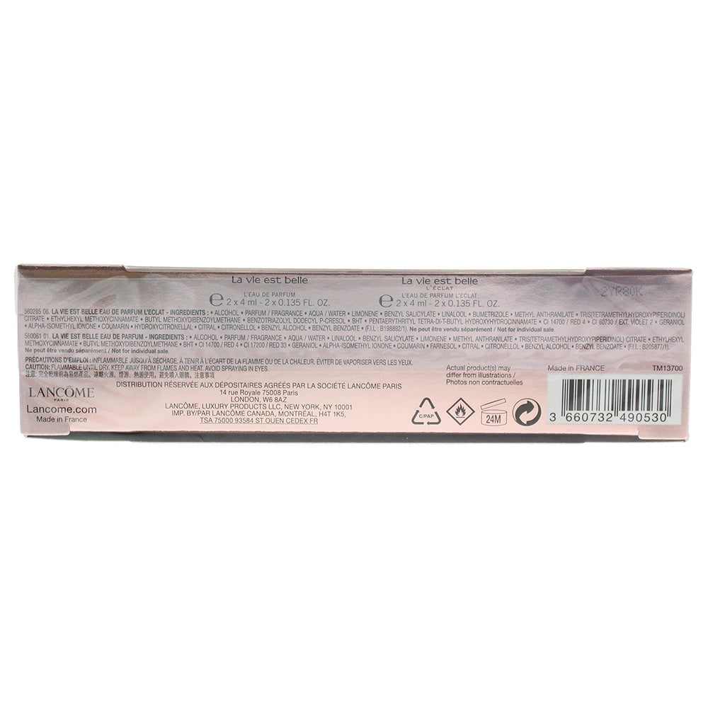 Lancôme La Vie Est Belle Eau De Parfum 4 Piece Gift Set: 2 x Eau De Parfum 4ml - 2 x L'Eclat Eau De Parfum 4ml