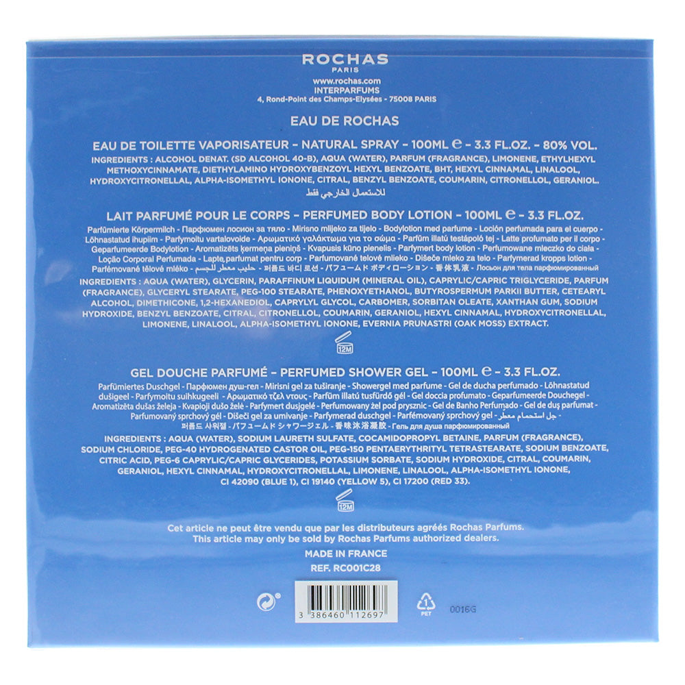 Rochas Eau De Rochas Eau De Toilette 3 Piece Gift Set: Eau De Toilette 100ml - Body Lotion 100ml - Shower Gel 100ml