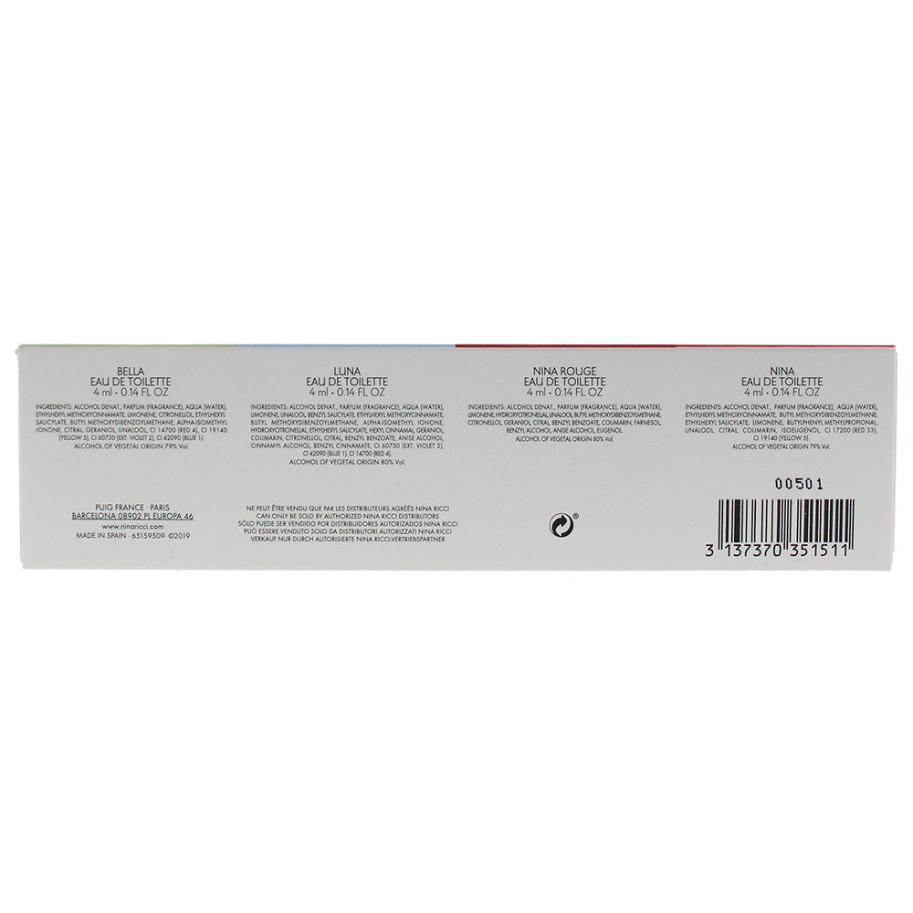 Nina Ricci 4 Piece MINI Set Eau de Toilette 4 x 4ML Bella Luna Nina Rouge Nina - Ingredients
