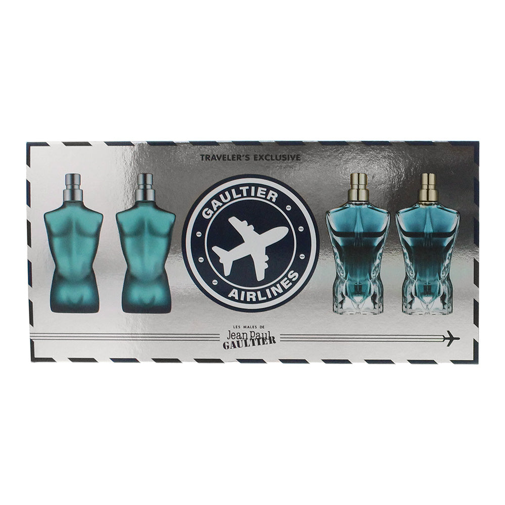 Jean Paul Gaultier 4 Piece Miniature Set - 2 x 7ml Le Male Eau de Toilette  - 2 x 7ml Le Beau Eau de Toilette - Box
