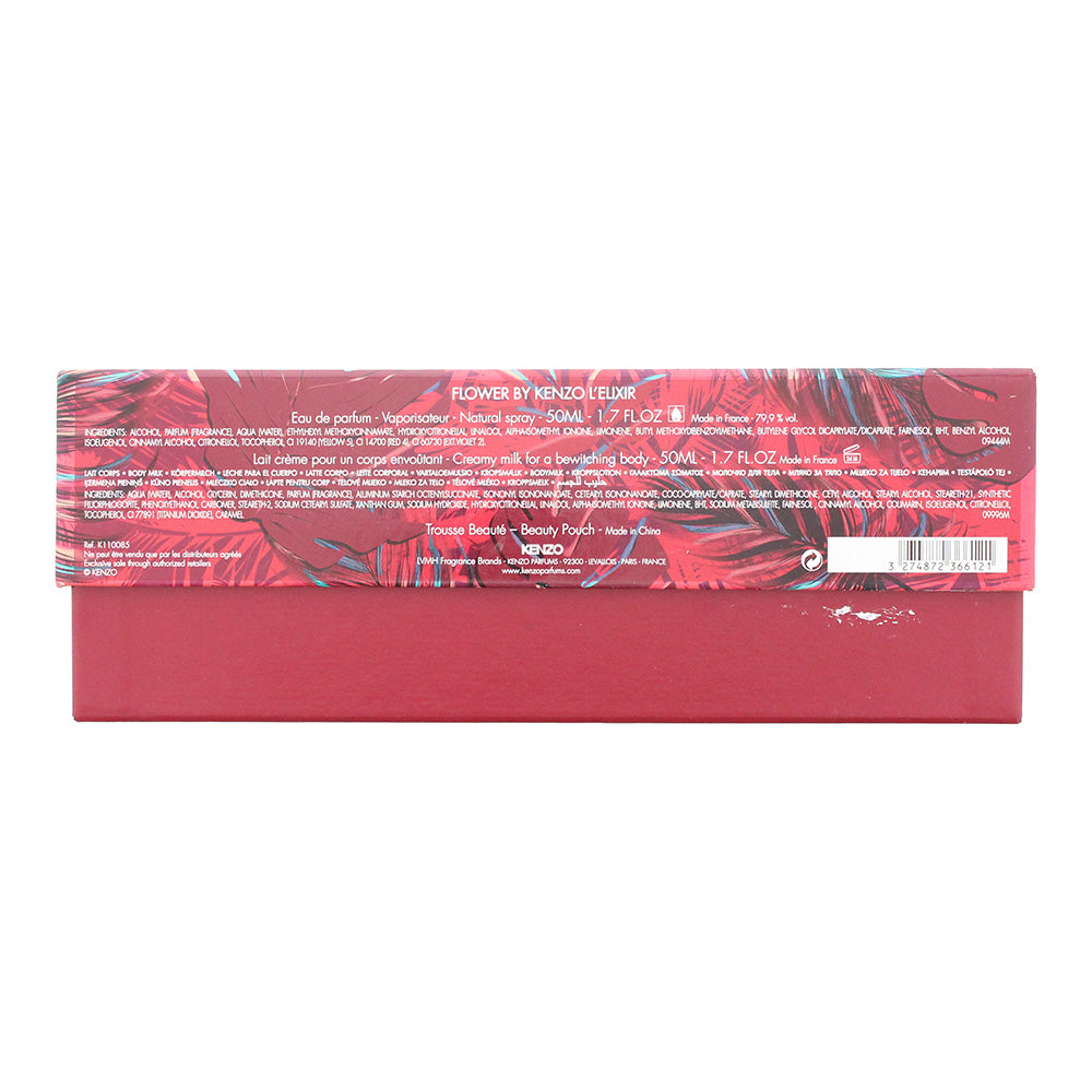 Kenzo Flower L'élixir  Eau De Parfum 3 Piece Gift Set: Eau De Parfum 50ml - Body Lotion 50ml - Pouch
