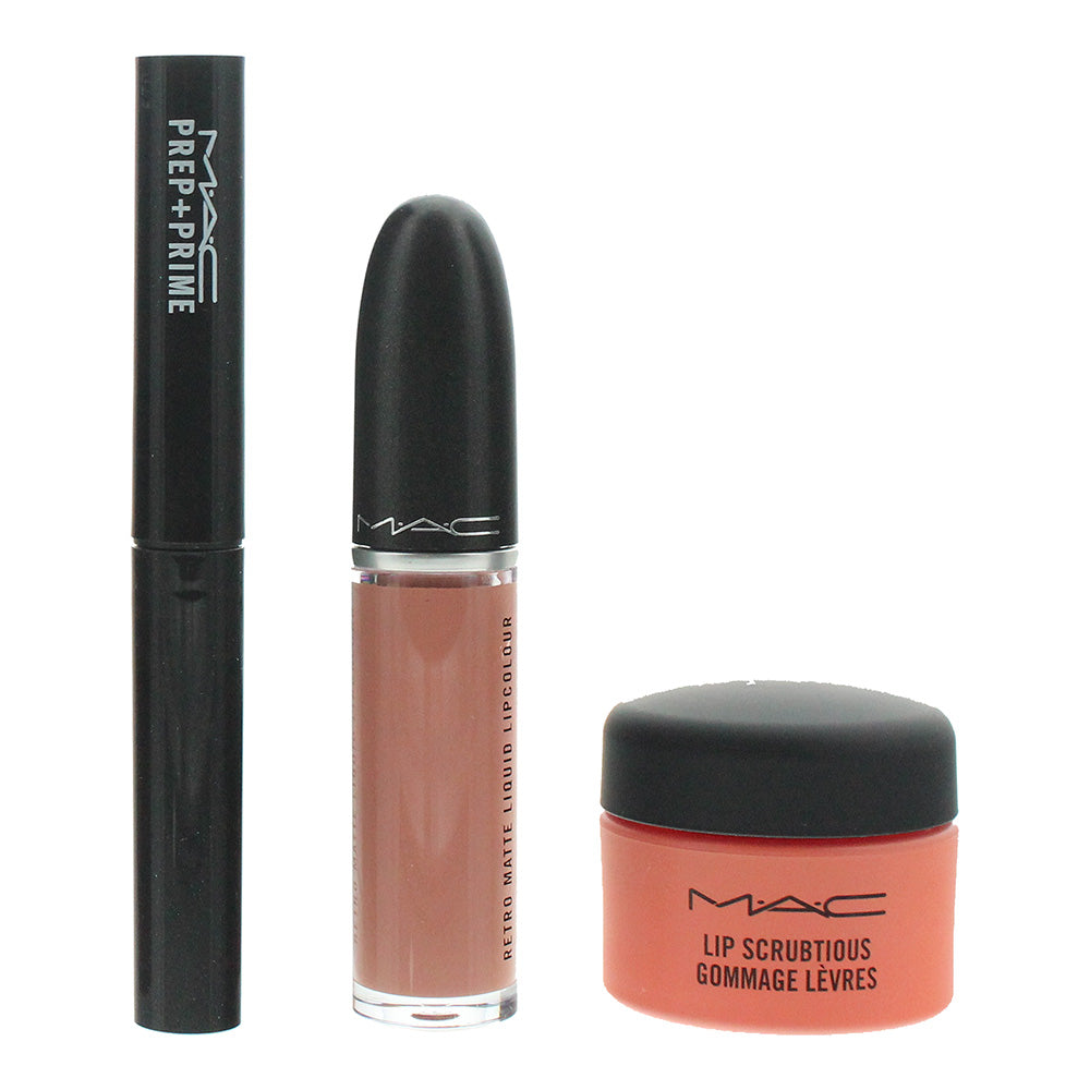 Mac 3 Piece Gift Set: Lip Primer 1.7g -Lady Be Good Matte Liquid Lipstick 5ml - Candied Nectar Lip Scrub 14ml - Product