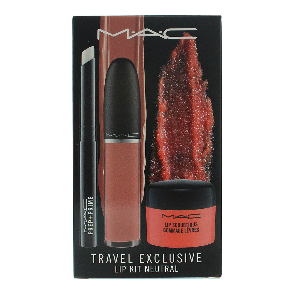 Mac 3 Piece Gift Set: Lip Primer 1.7g -Lady Be Good Matte Liquid Lipstick 5ml - Candied Nectar Lip Scrub 14ml - Box