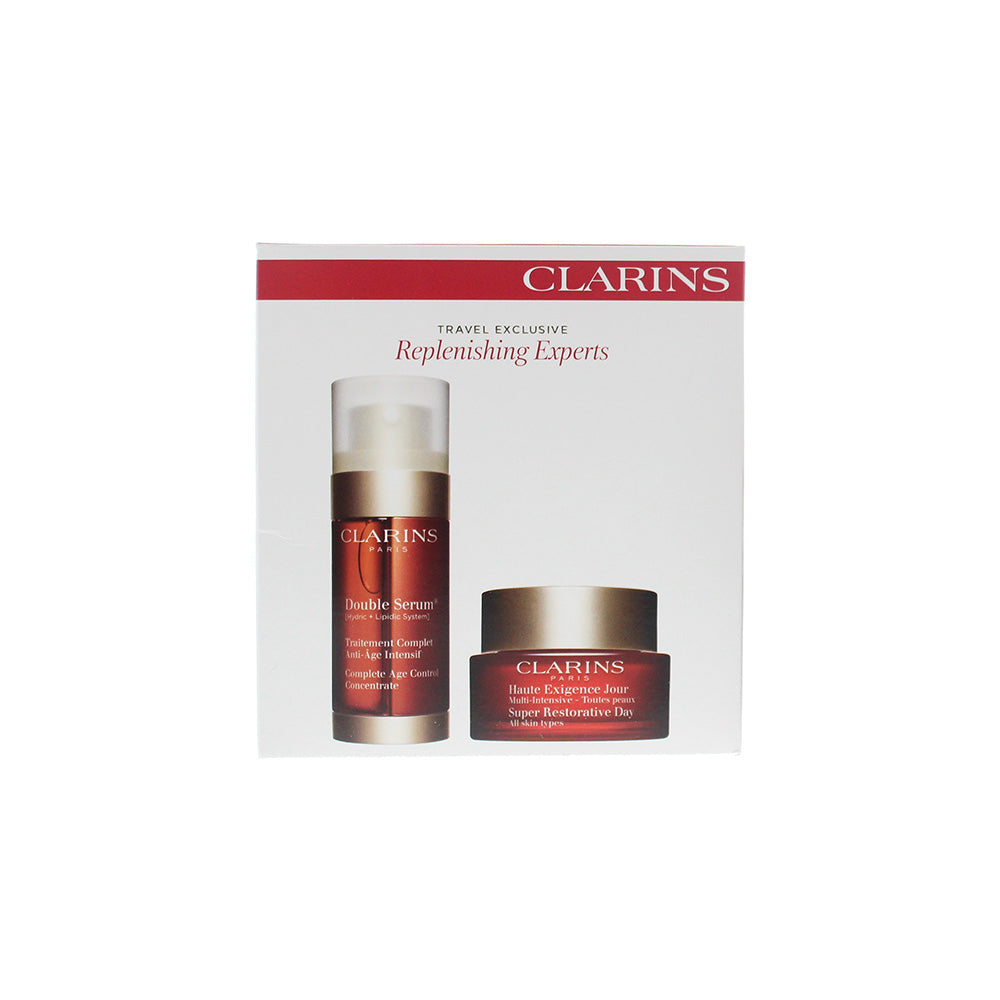 Clarins 2 Piece Gift Set:  Super Restorative Day Cream 50ml - Double Serum 30ml - Box