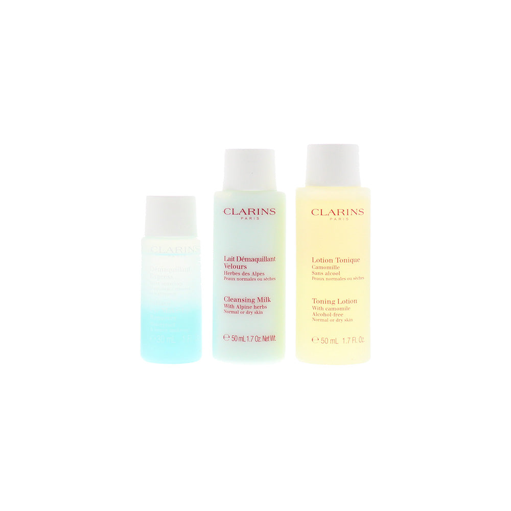 Clarins 3 Piece Gift Set:  Cleanser 50ml - Toning Lotion 50ml - Eye Make-Up Remover 30ml - Product