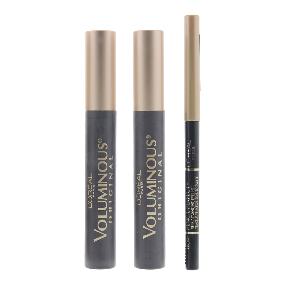 L'oreal 2 Piece Gift set: Voluminous Black Mascara 8ml x 2 - Kohl Eye Pencil 2ml - Product