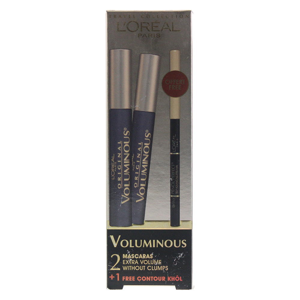 L'oreal 2 Piece Gift set: Voluminous Black Mascara 8ml x 2 - Kohl Eye Pencil 2ml - Box