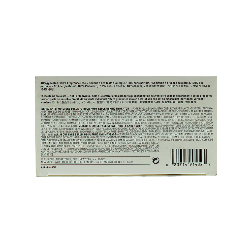 Clinique 3 Piece Gift Set:  Moisture Surge Hydrater 75ml -  Skin Relief 30ml - All About Eyes 15ml