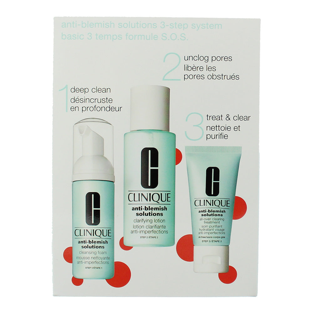 Clinique Anti-Blemish Solutions 3 Piece Gift Set: Cleansing Foam 50ml - Clarifying Lotion 100ml - Clearing Treatment 30ml - Box