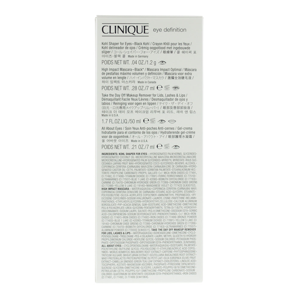 Clinique 4 Piece Gift Set: High Impact Mascara 7ml - Black Kohl Pencil 1.2g - Make-Up Remover 50ml - Eye Gel 7ml