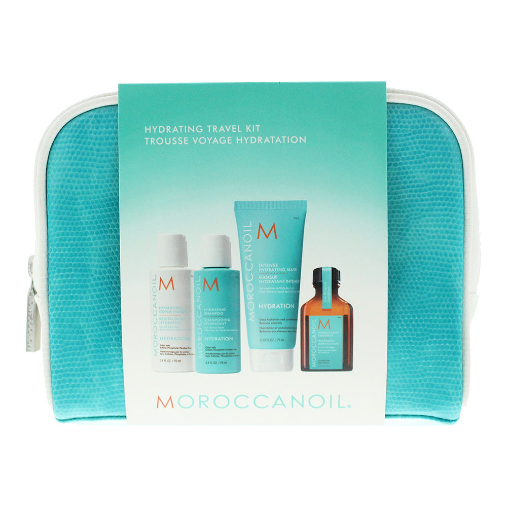 Moroccanoil 5 Piece Gift Set: Hair Oil Treatment 25ml - Hydrating Shampoo 70ml - Hydrating Conditioner 70ml - Intense Hydrating Mask 75ml - Pouch - Box