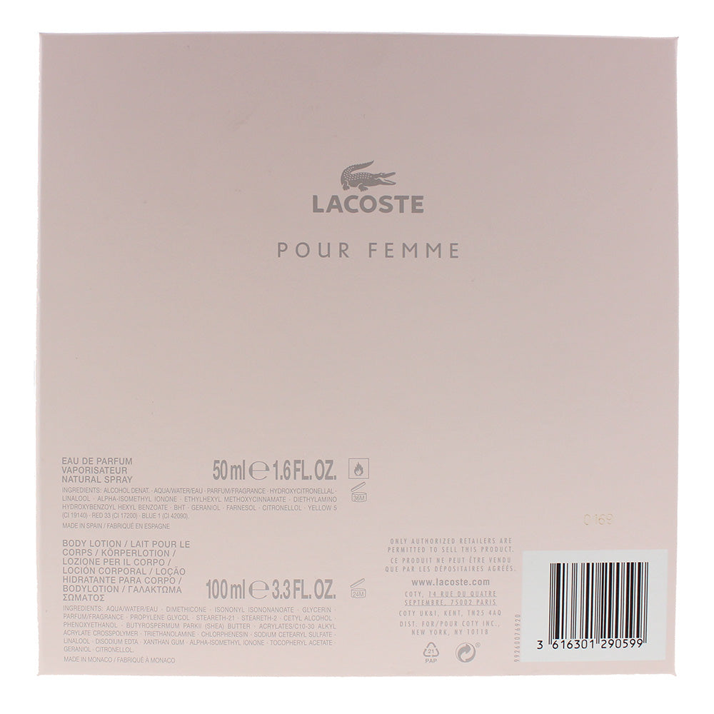 Lacoste Pour Femme 2 Piece Gift Set: Eau De Parfum 50ml - Body Lotion 100ml