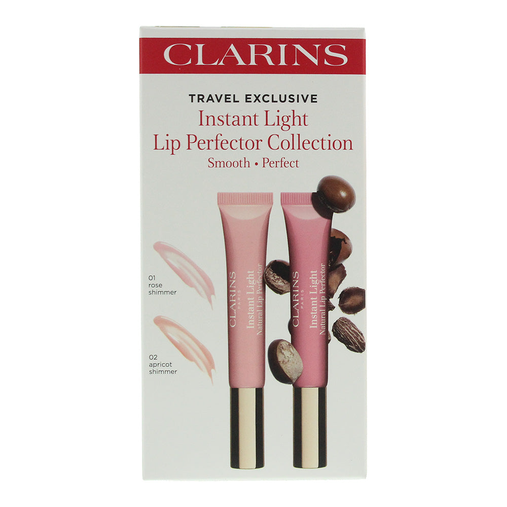 Clarins Instant Light Lip Perfector Duo: 01 Rose Shimmer 12ml - 02 Apricot Shimm - Box
