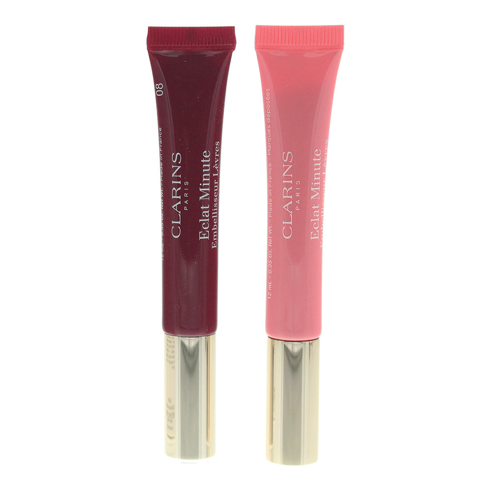 Clarins Instant Light Lip Perfector Duo: 01 Rose Shimmer 12ml - 08 Plum Shimmer  - Product