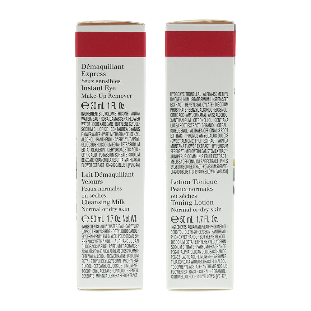 Clarins 3 Piece Gift Set: Eye Make-Up Remover 30ml - Cleansing Milk 50ml -  Toning Lotion 50ml for Normal to Dry Skin