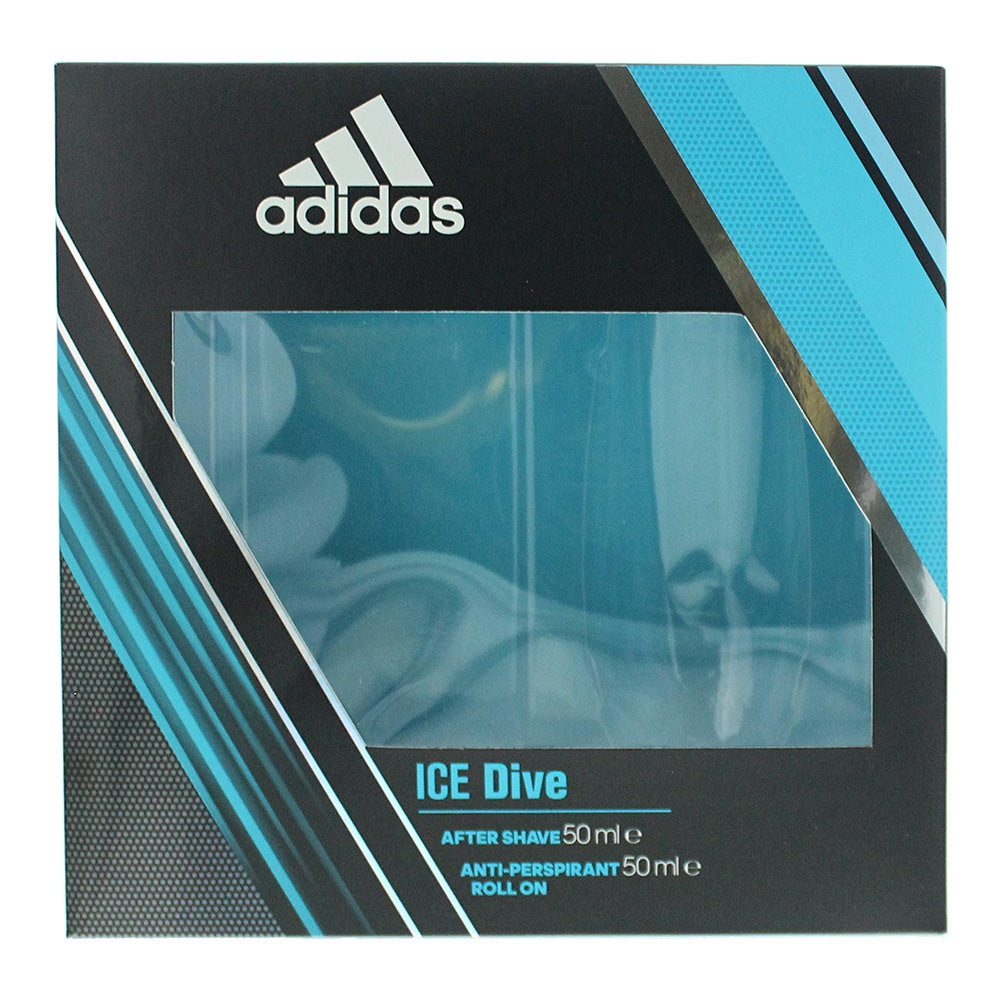 Adidas Ice Dive 2 Piece Gift Set: Aftershave 50ml - Deodorant Roll-On 50ml - Box