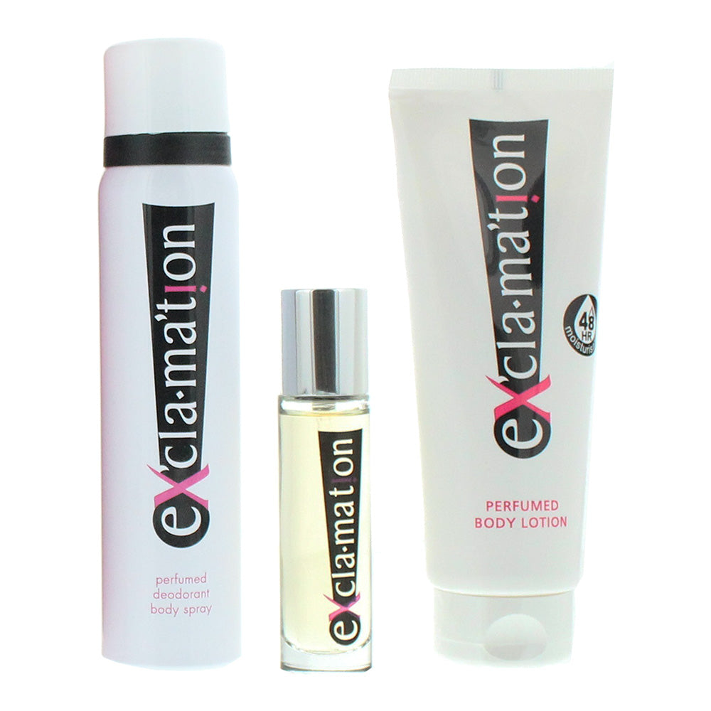 Coty Ex'cla·Ma'tion 3 Piece Gift Set: Cologne 15ml - Body Spray 90ml - Body Loti - Product