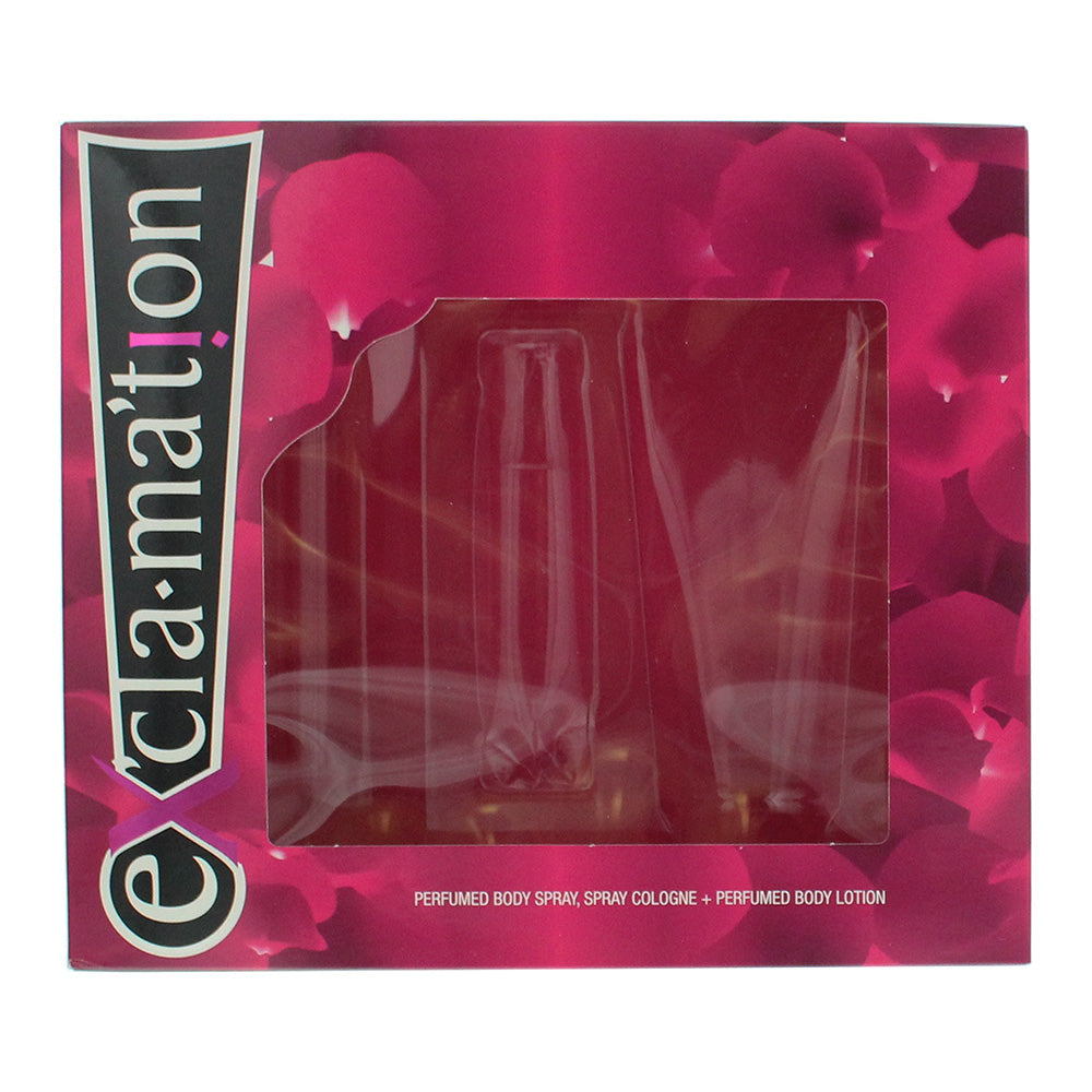 Coty Ex'cla·Ma'tion 3 Piece Gift Set: Cologne 15ml - Body Spray 90ml - Body Loti - Box
