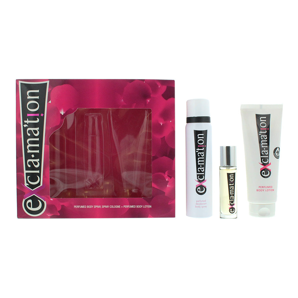 Coty Ex'cla·Ma'tion 3 Piece Gift Set: Cologne 15ml - Body Spray 90ml - Body Loti