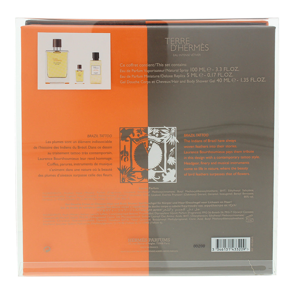 Hermès Terre D'Hermès Eau Intense Vetiver 3 Piece Gift Set: Eau de Parfum 100ml 