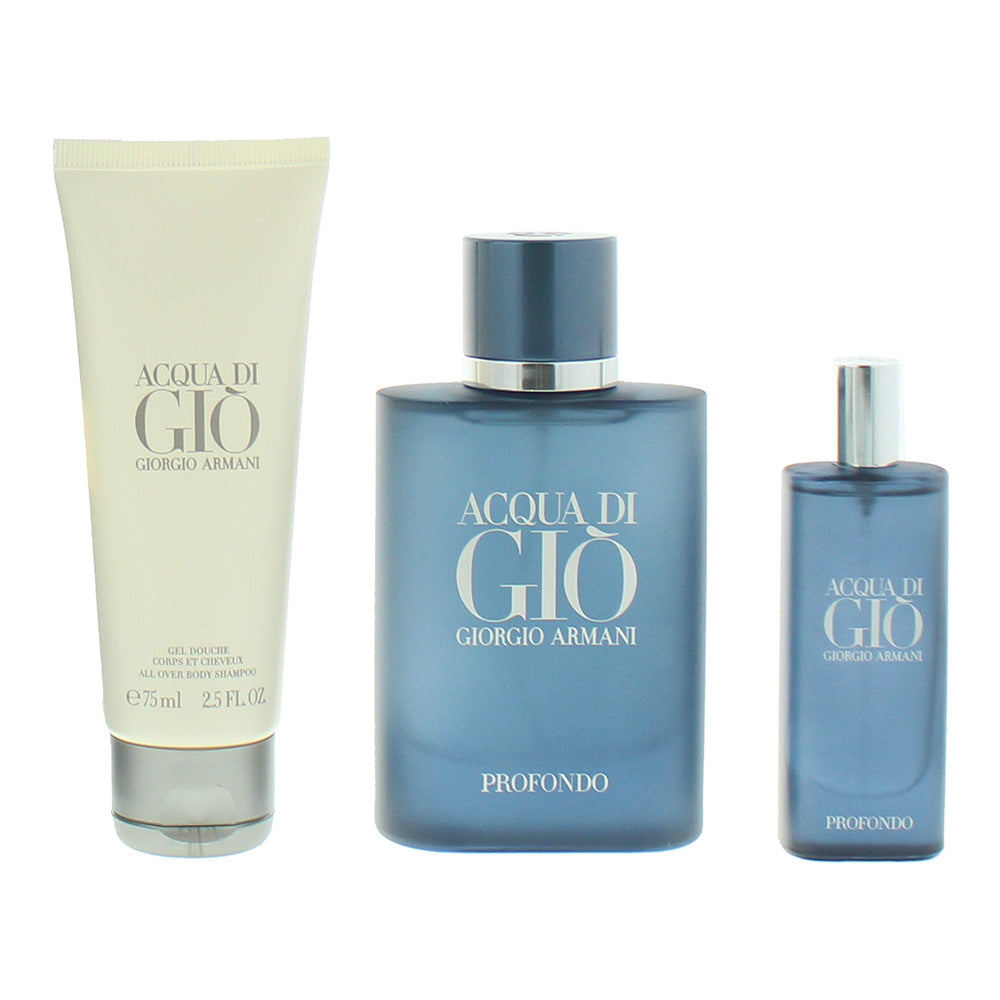 Giorgio Armani Acqua Di Gio Profondo 3 Piece Gift Set: Eau de Parfum 75ml - Eau de Parfum 15ml - Shower Gel 75ml - Product