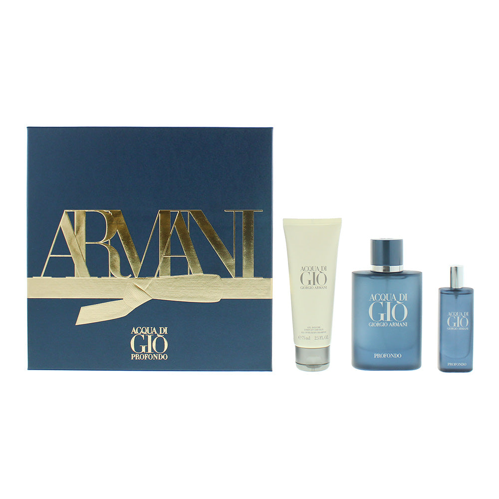 Giorgio Armani Acqua Di Gio Profondo 3 Piece Gift Set: Eau de Parfum 75ml - Eau de Parfum 15ml - Shower Gel 75ml