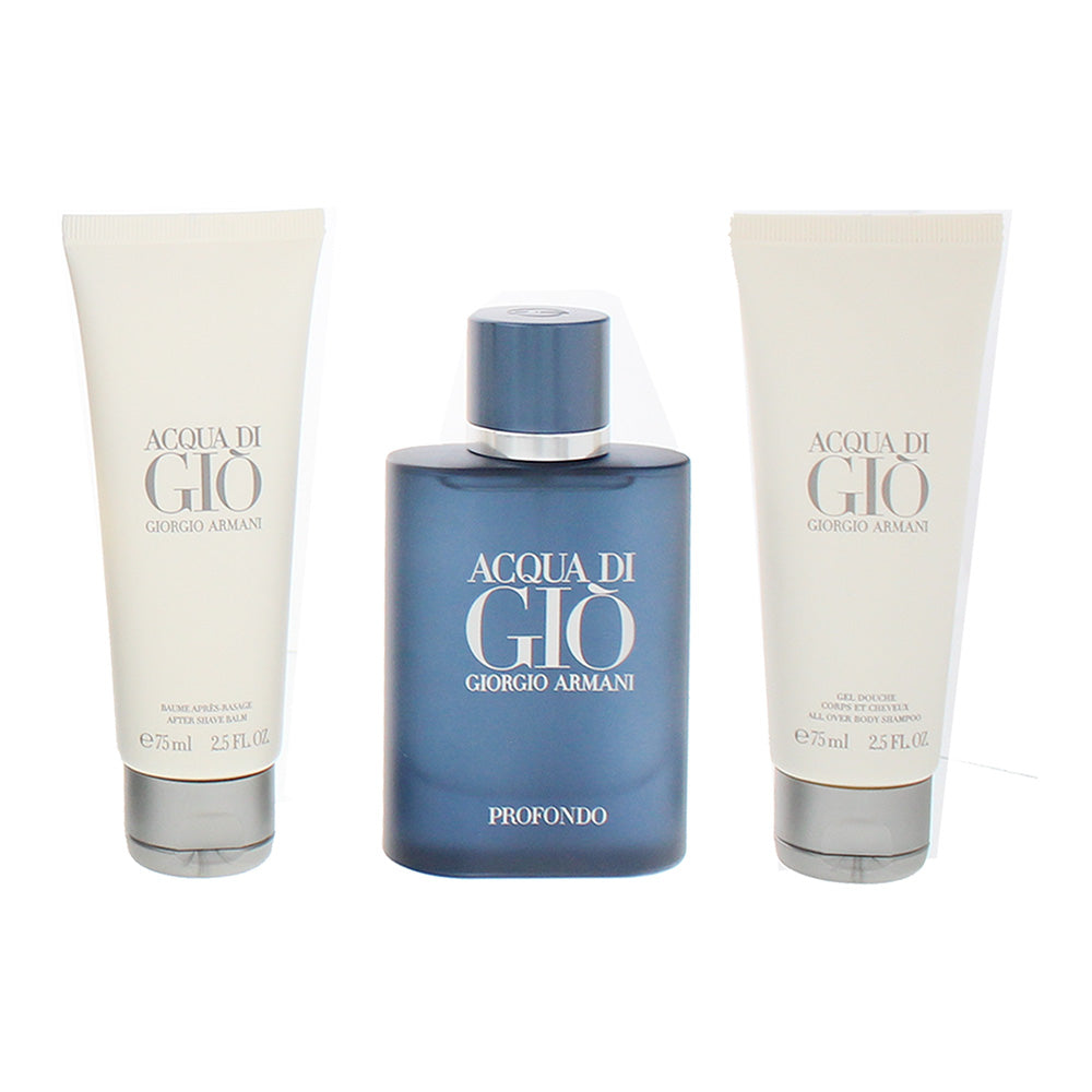 Giorgio Armani Acqua Di Gio Profondo 3 Piece Gift Set: Eau de Parfum 75ml - Aftershave Balm 75ml - Shower Gel 75ml - Product