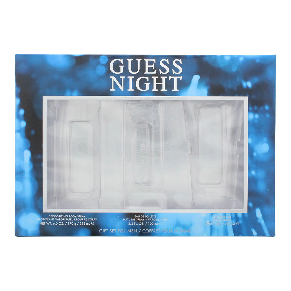 Guess Night Eau de Toilette 3 Piece Gift Set: Eau de Toilette 100ml - Deodorant Spray 226ml - Shower Gel 200ml - Box