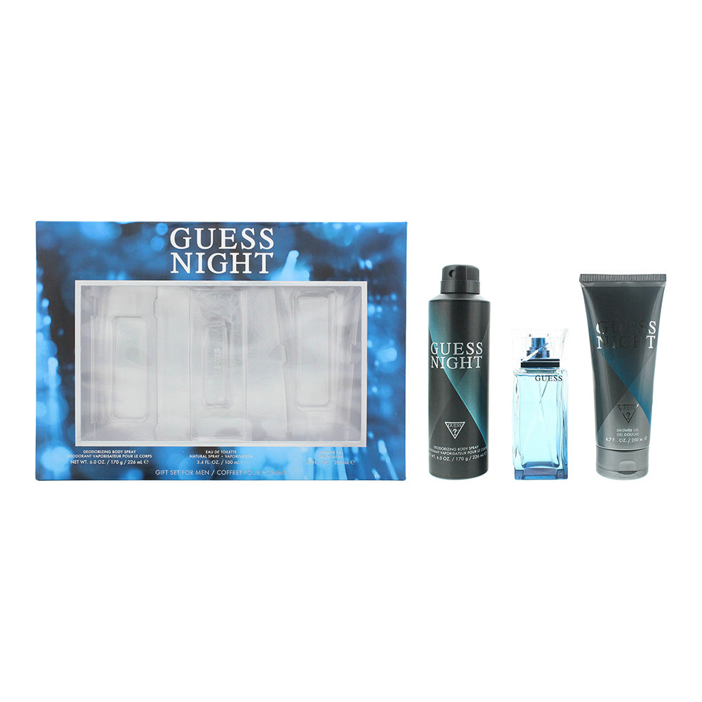 Guess Night Eua De Toilette 3 Piece Gift Set: Eau De Toilette 100ml - Deodorant Spray 226ml - Shower Gel 200ml