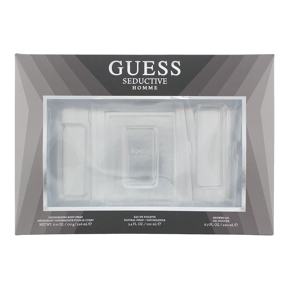 Guess Seductive Homme Eau de Toilette 3 Piece Gift Set: Eau de Toilette 100ml - Deodorant Spray 226ml - Shower Gel 200ml - Box