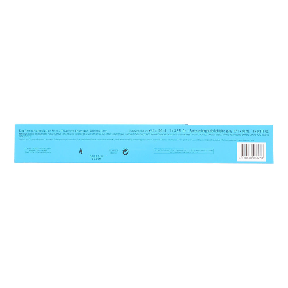 Clarins Eau Ressourçante 3 Piece Eau de Soins 100ml - Refillable Spray 10ml - Pouch