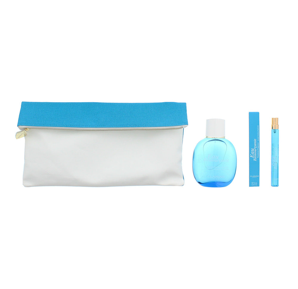 Clarins Eau Ressourçante 3 Piece Eau de Soins 100ml - Refillable Spray 10ml - Pouch - Product