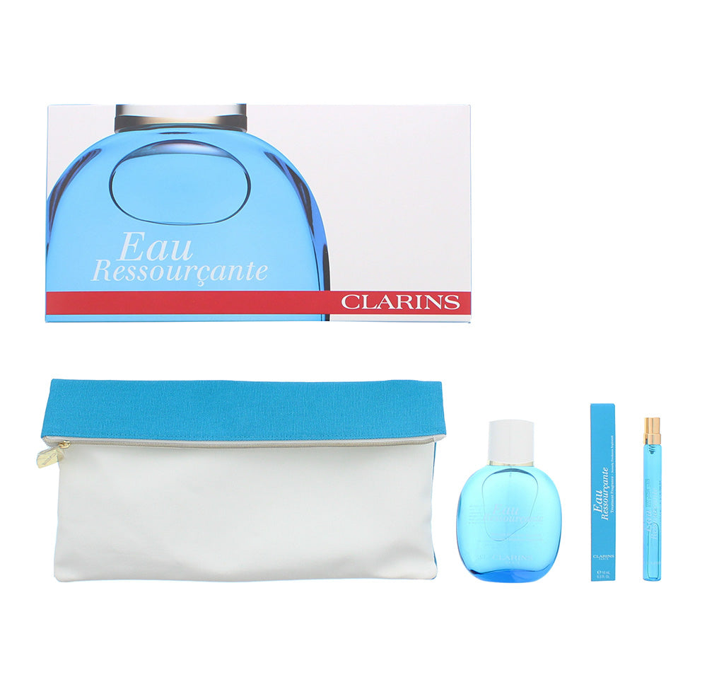 Clarins Eau Ressourçante 3 Piece Eau de Soins 100ml - Refillable Spray 10ml - Pouch