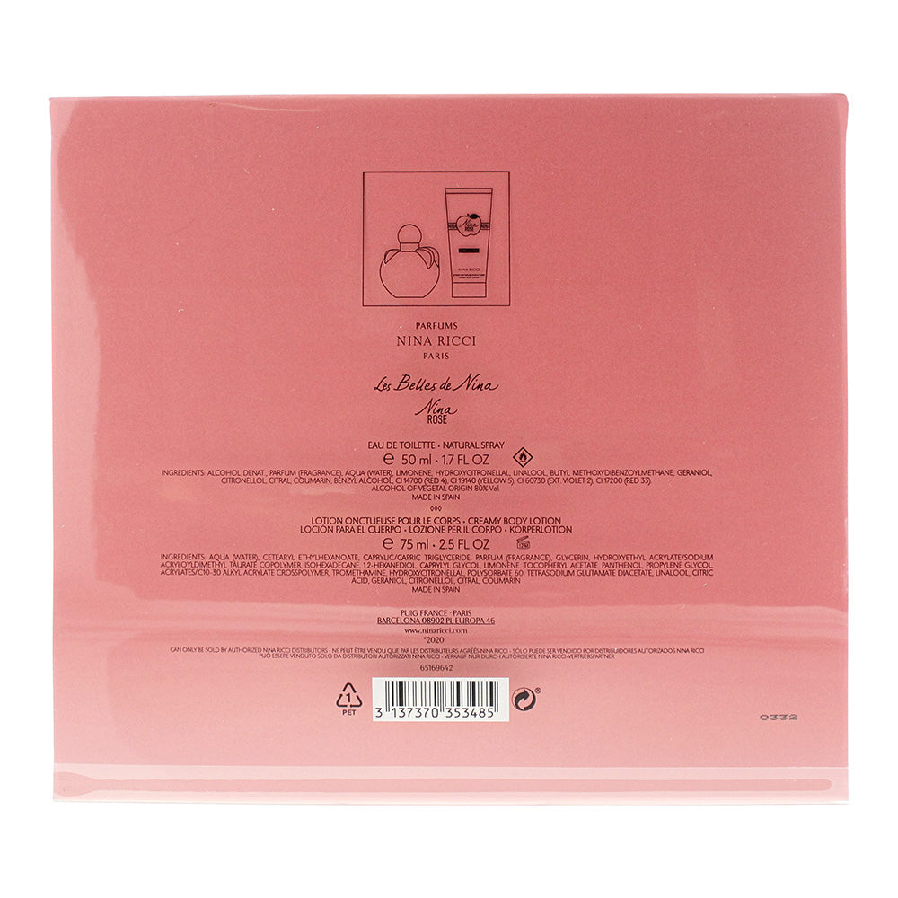 Nina Ricci Nina Rose 2 Piece Gift Set: Eau de Toilette 50ml - Body Lotion 75ml - Ingredients