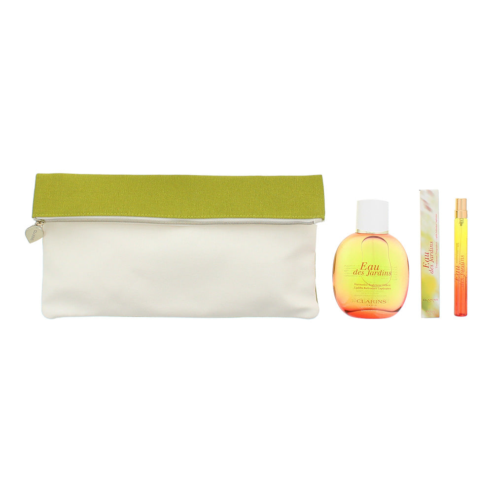 Clarins Eau de Jardins 3 Piece Eau de Soins 100ml - Refillable Spray 10ml - Pouch - Product