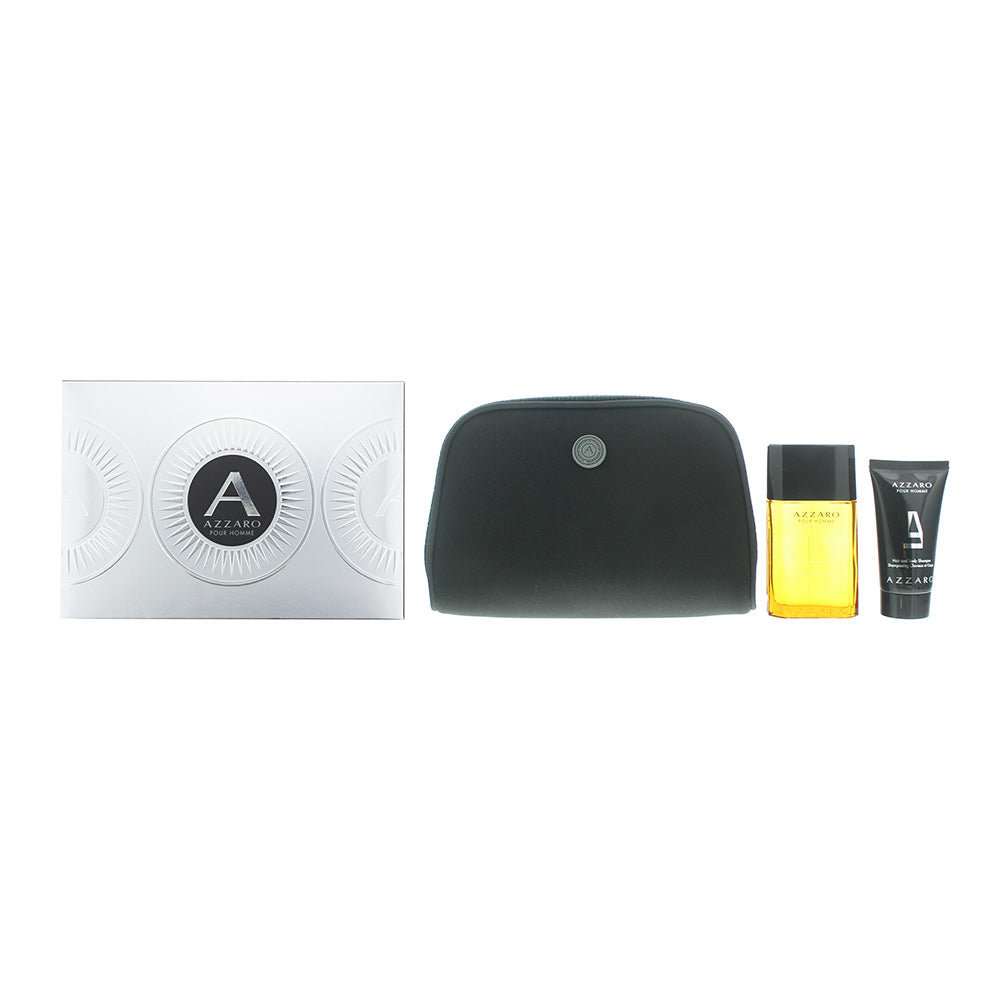 Azzaro Pour Homme 3 Piece Eau de Toilette 50ml -  Shower Gel 50ml - Toiletry Bag