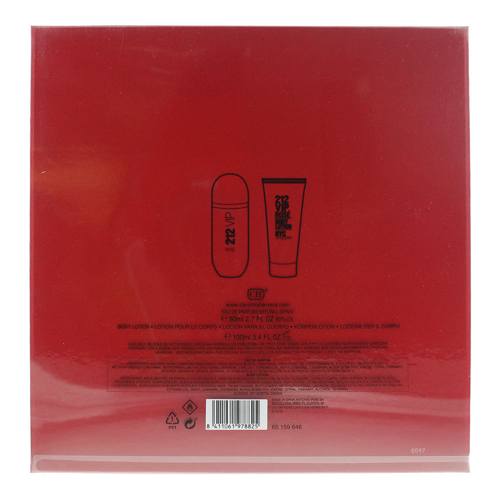 Carolina Herrera 212 Vip Rosé 2 Piece Gift Set: Eau de Parfum 80ml - Body Lotion