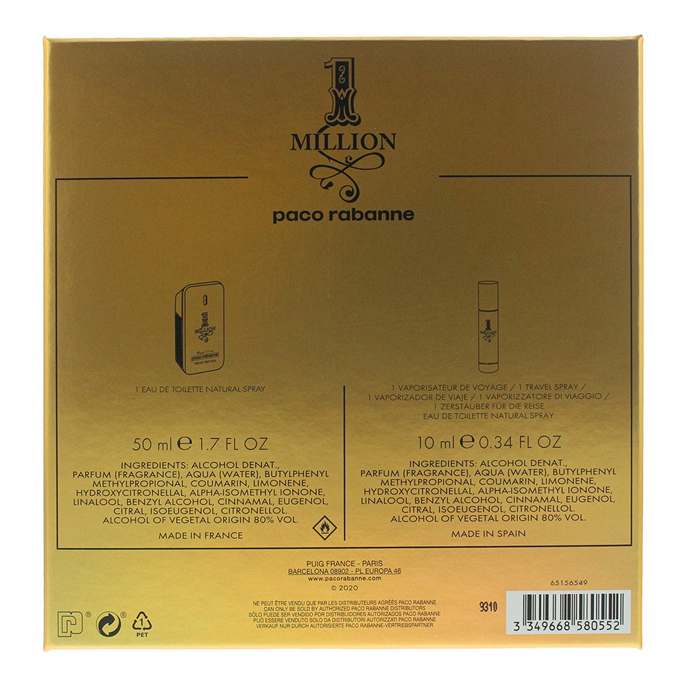 Paco Rabanne 1 Million 2 Piece Gift Set: Eau de Toilette 50ml - Eau de Toilette 10ml