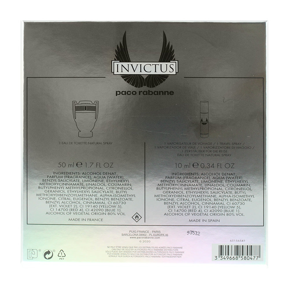 Paco Rabanne Invictus 2 Piece Gift Set: Eau de Toilette 50ml - Eau de Toilette 1