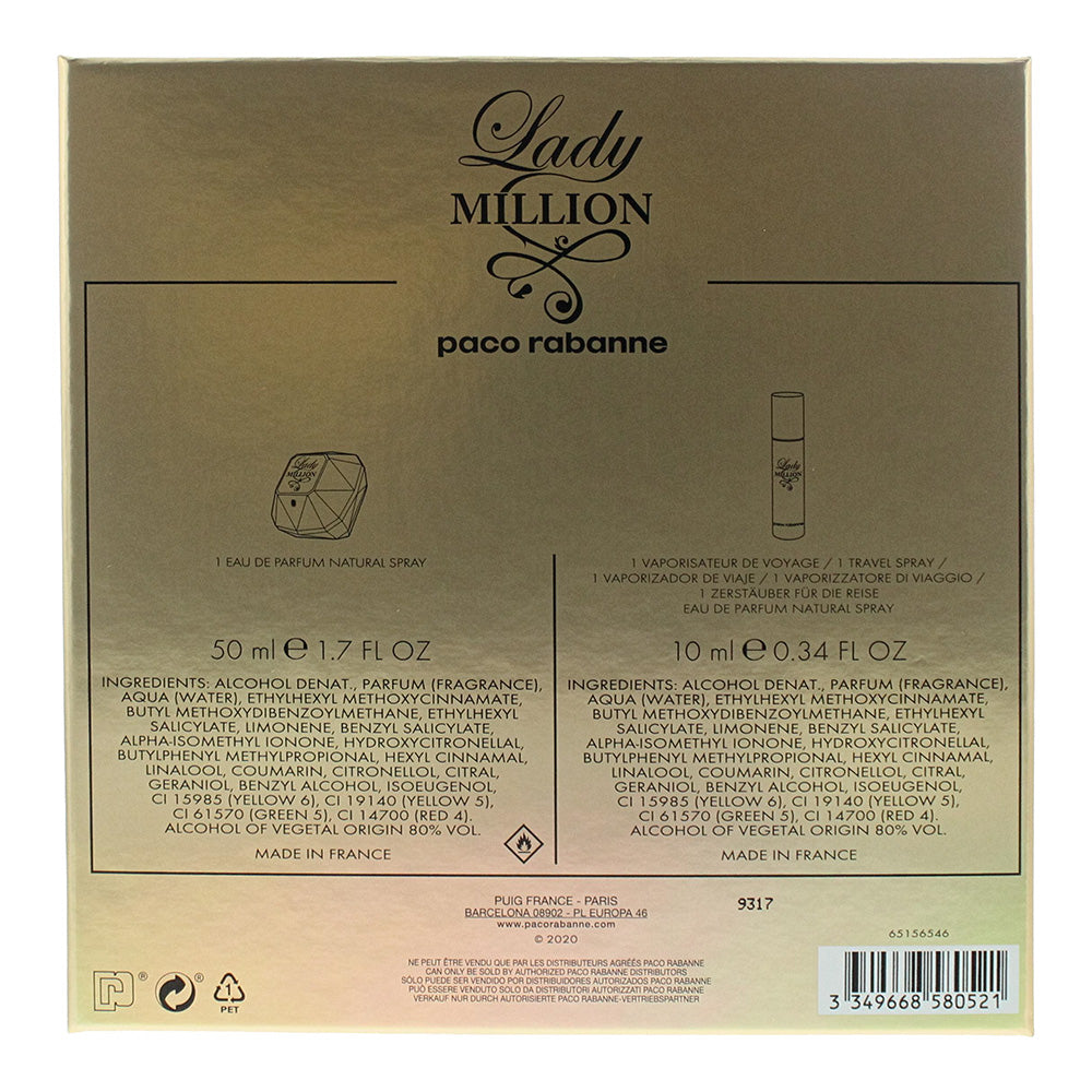 Paco Rabanne Lady Million 2 Piece Gift Set: Eau de Parfum 50ml - Eau de Parfum 1