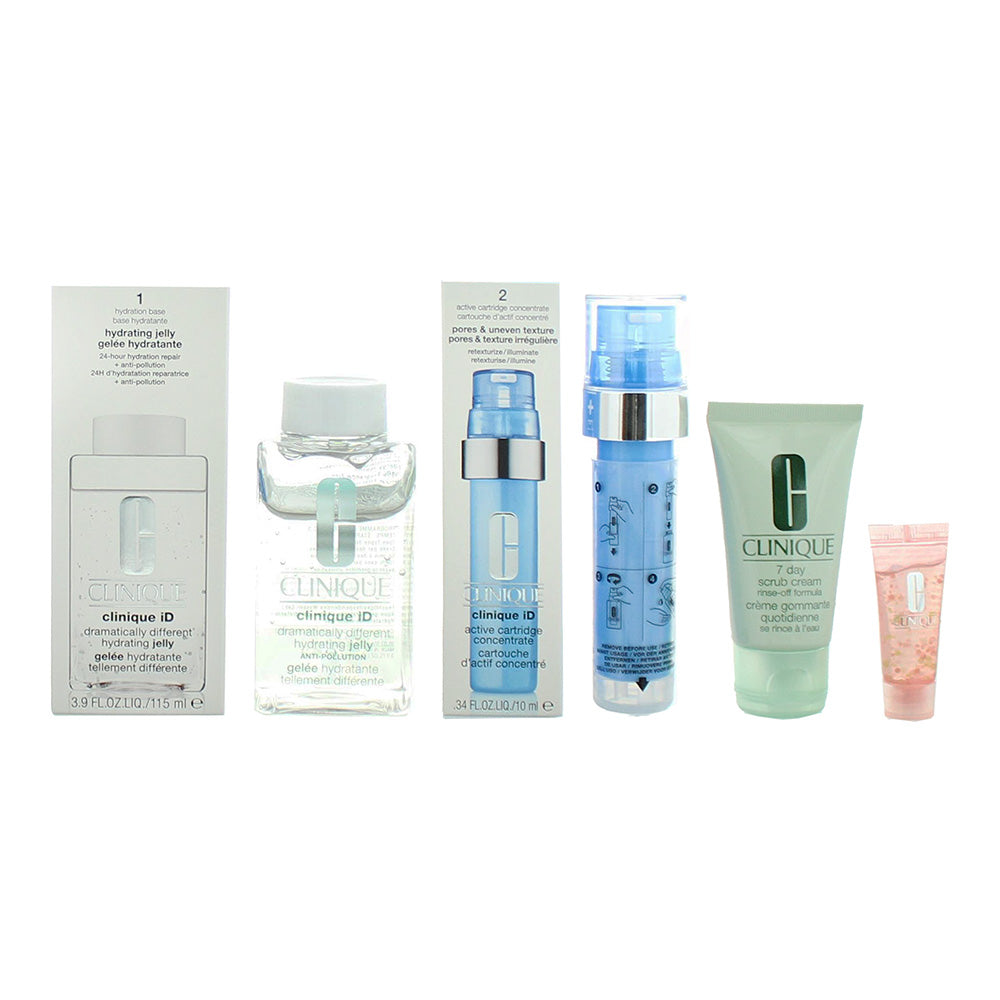 Clinique 4 Piece Gift Set: DD Hydrating Jelly 115ml - Cartridge Active Concentrate 10ml - 7 Day Scrub 30ml - Moisture Surge Eye Concentrate 5ml - Product