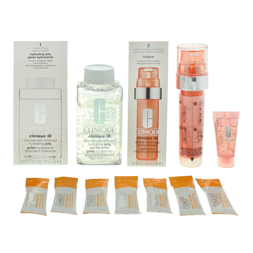 Clinique 4 Piece Gift set: DD Hydrating Jelly 115ml - Cartridge Concentrate Fatigue 10ml - 7 X Packets Powder Cleanser - Hydro-Filler Concentrate 5ml~ - Product