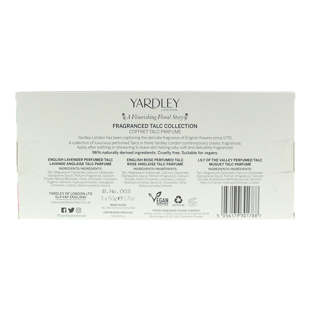 Yardley 3 Piece Gift Set: English Lavender Talcum Powder 50g - English Rose Talcum Powder 50g - Lily Of The Valley Talcum Powder 50g