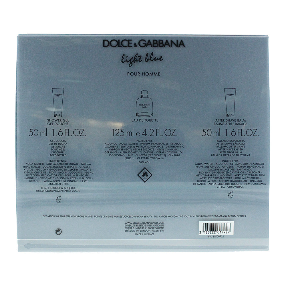 Dolce & Gabbana Light Blue 3 Piece L'Eau de Toilette 125ml + Shower Gel 50ml + Aftershave Balm 50ml