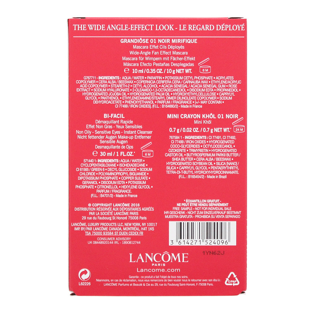 Lancome 3 Piece Gift Set: Wide Angle Effect Mascara 6ml - Eye Make-Up Remover 30ml - Mini Khol Eye Pencil