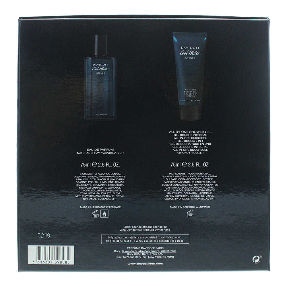Davidoff Cool Water Intense 2 Piece Gift Set: Eau de Parfum 75ml - Shower Gel 75
