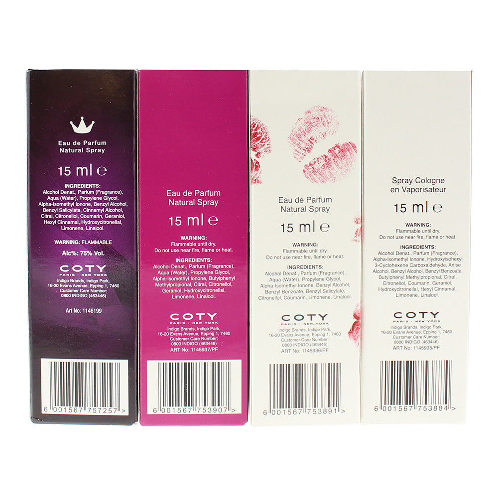 Exclamation 12 Piece Display: 3x Cologne 15ml - 3x Diva Eau De Parfum 15ml - 3x Minx Eau De Parfum 15ml - 3x Queen Eau De Parfum 15ml