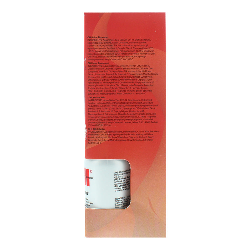 CHI Home Stylist Kit 4 Piece Gift Set: Infra Shampoo 350ml - Infra Treatment 350ml -Keratin Mist 350ml - Silk Infusion 50ml